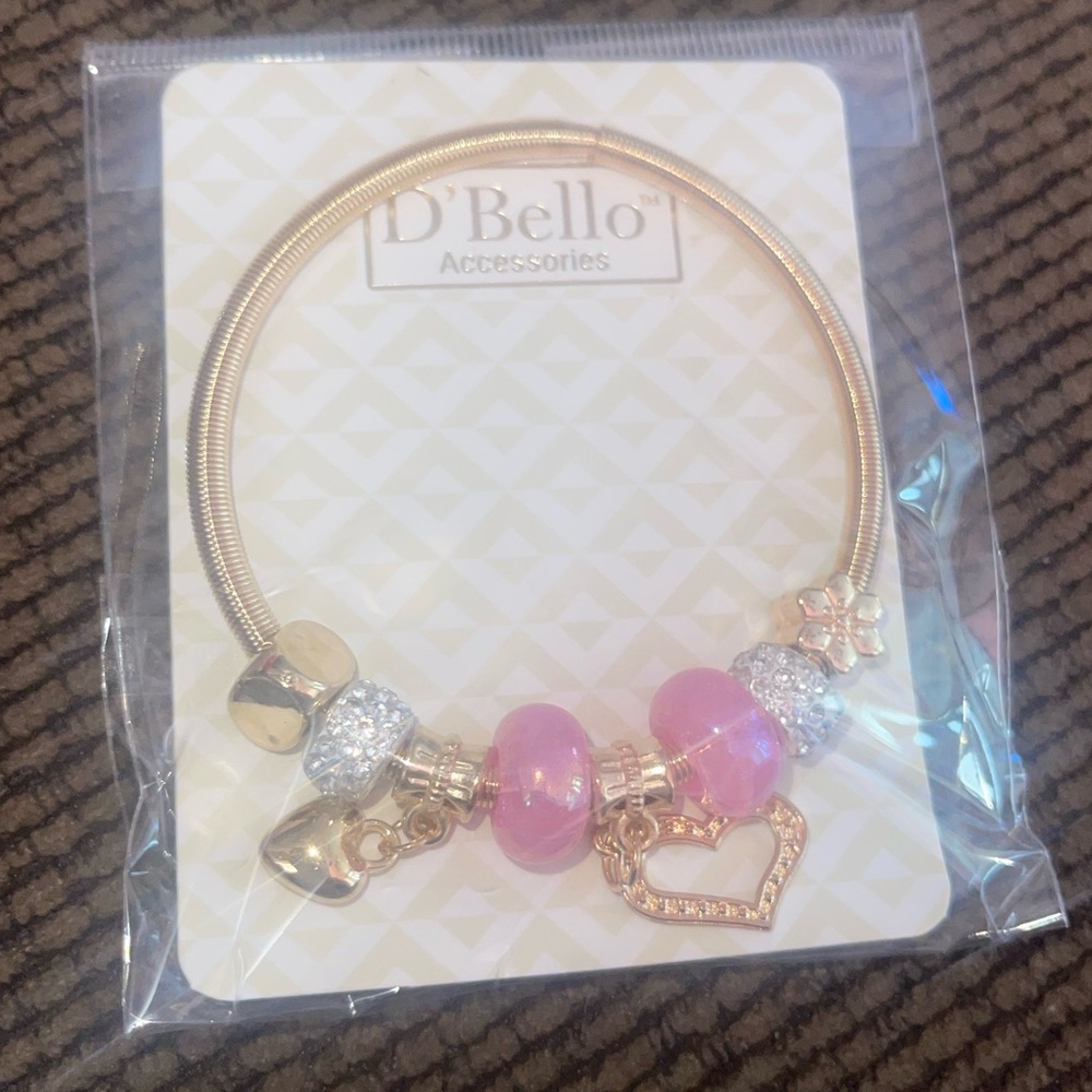D'Bello Gold and Pink Charm Bracelet